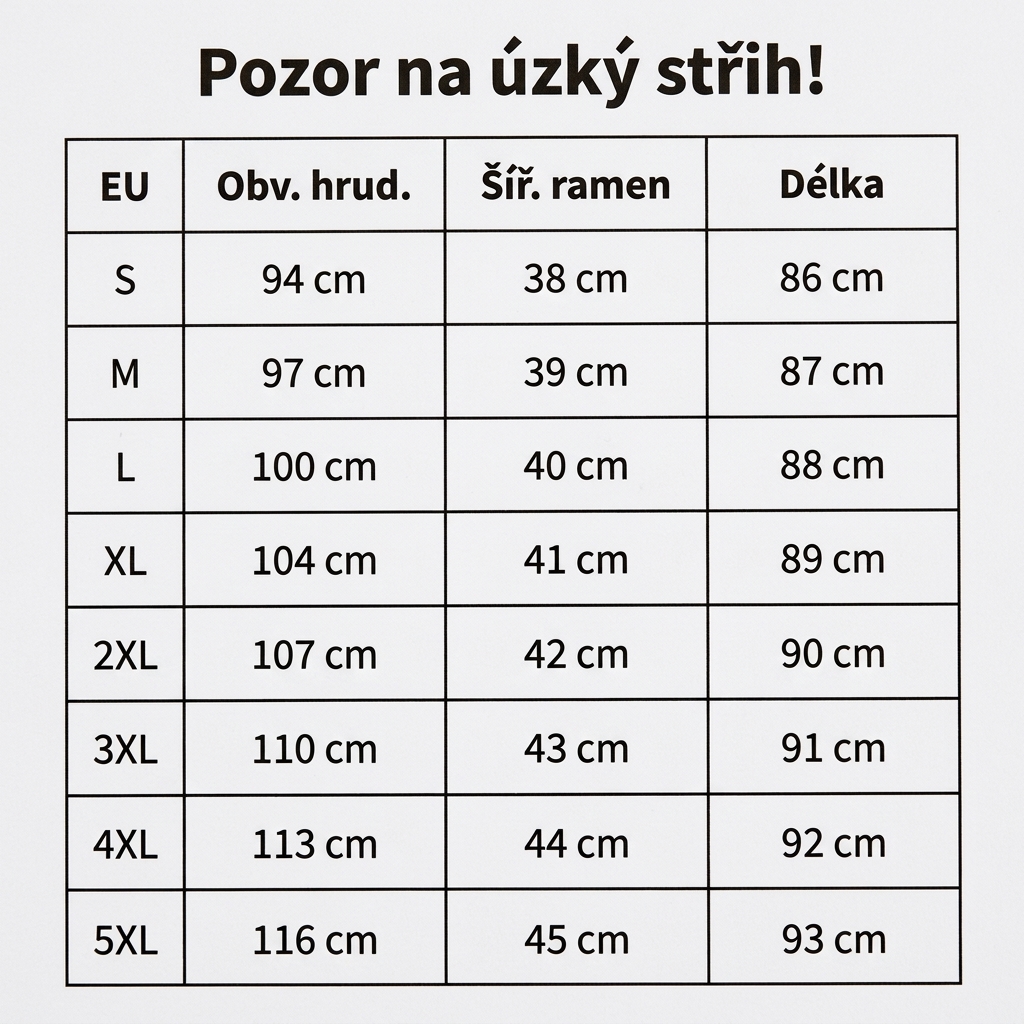 udelej tabulku a preloz do českeho jazyka a pridej nad tabulku vetu: Pozor na úzký střih!