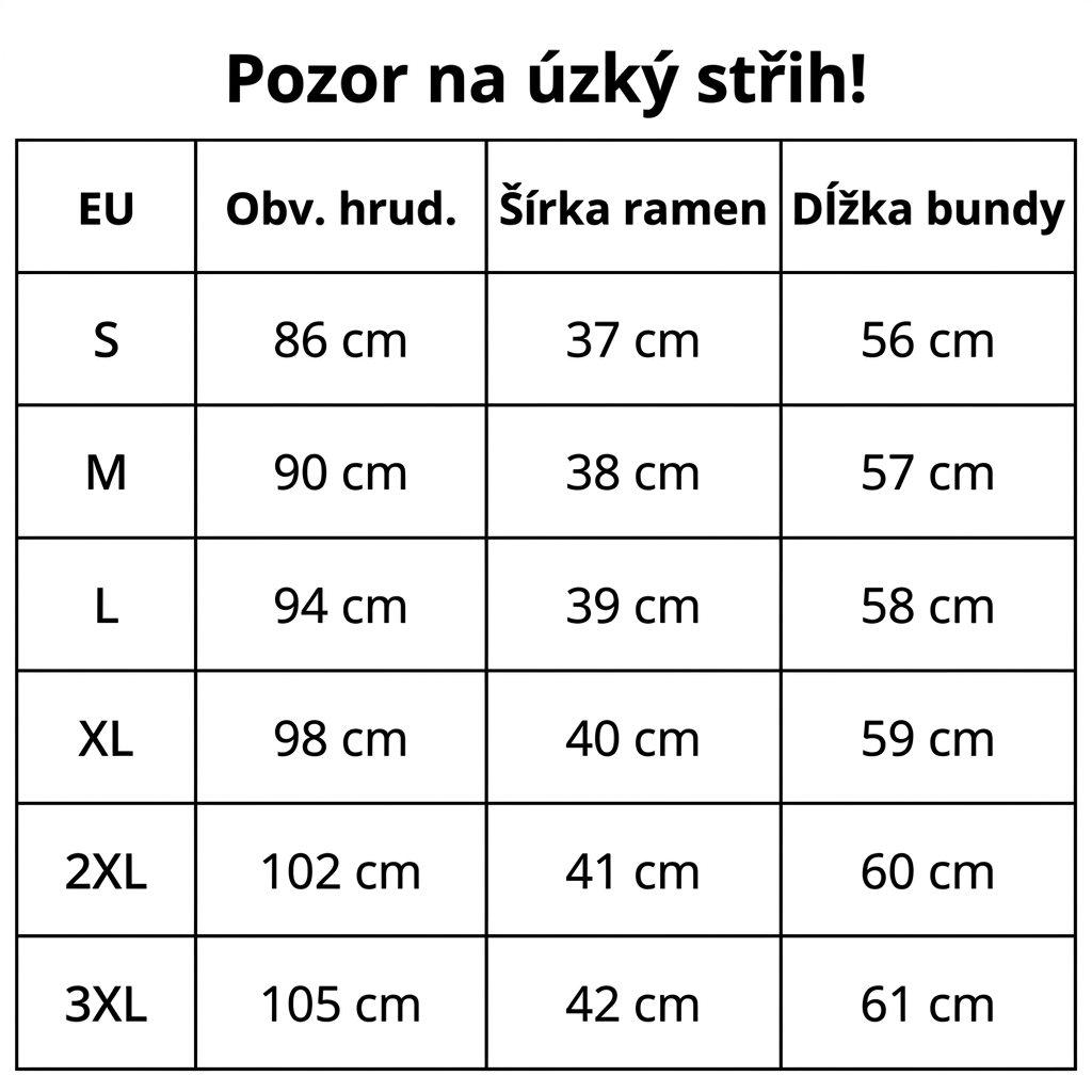 udelej tabulku a preloz do českeho jazyka a pridej nad tabulku vetu: Pozor na úzký střih!