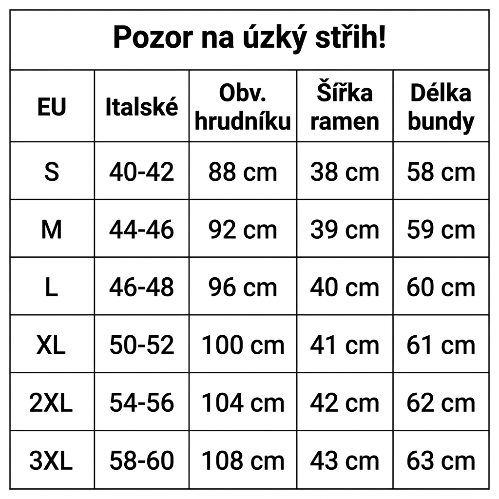 udelej tabulku a preloz do českeho jazyka a pridej nad tabulku vetu: Pozor na úzký střih!