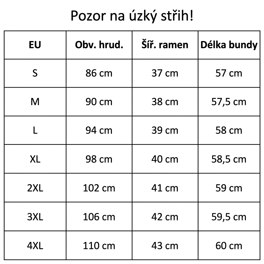 udelej tabulku a preloz do českeho jazyka a pridej nad tabulku vetu: Pozor na úzký střih!
