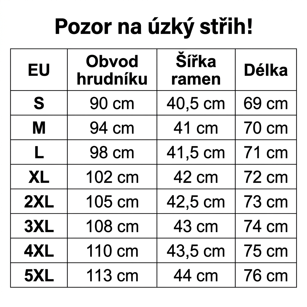 udelej tabulku a preloz do českeho jazyka a pridej nad tabulku vetu: Pozor na úzký střih!