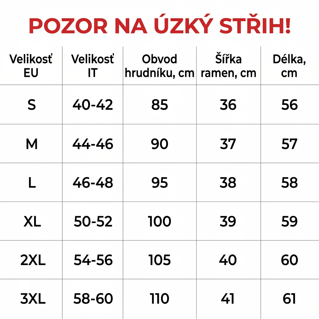 udelej tabulku a preloz do českeho jazyka a pridej nad tabulku vetu: Pozor na úzký střih!  
