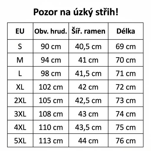 udelej tabulku a preloz do českeho jazyka a pridej nad tabulku vetu: Pozor na úzký střih!  